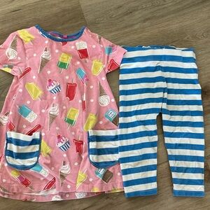 5-6 Girls Ice Cream Pink Short Sleeve Dress & Striped Pants Mini Boden Set